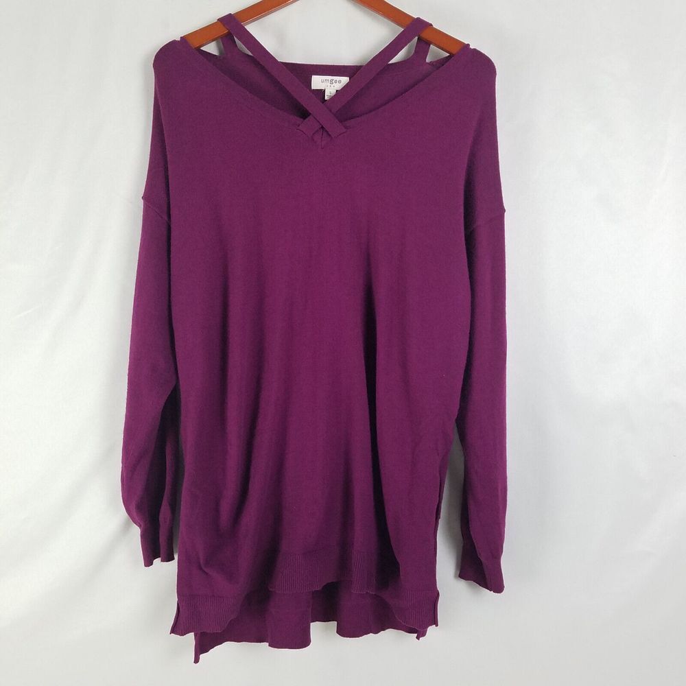 Umgee Shirt Womens‎ Small Purple Baggy Top Long Sleeve Strappy Neck Oversized